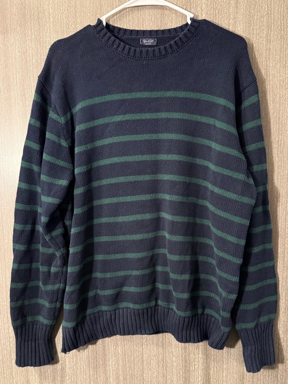 Brandy Melville Navy and Green Striped Crewneck Sweater